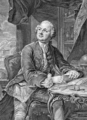 Гравюра Э. Фессара и К. А. Вортмана, 1757 г. Прижизненное изображение Ломоносова М. В.