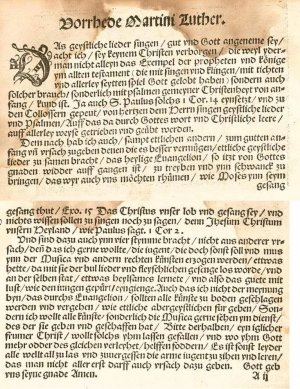 Предисловие Мартина Лютера к первому сборнику протестантских хоралов, так называемому «Виттенбергскому песеннику» (1524)