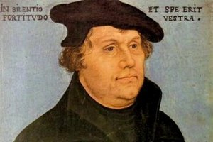 Мартин Лютер сжигает папскую буллу. Гравюра на дереве, 1557